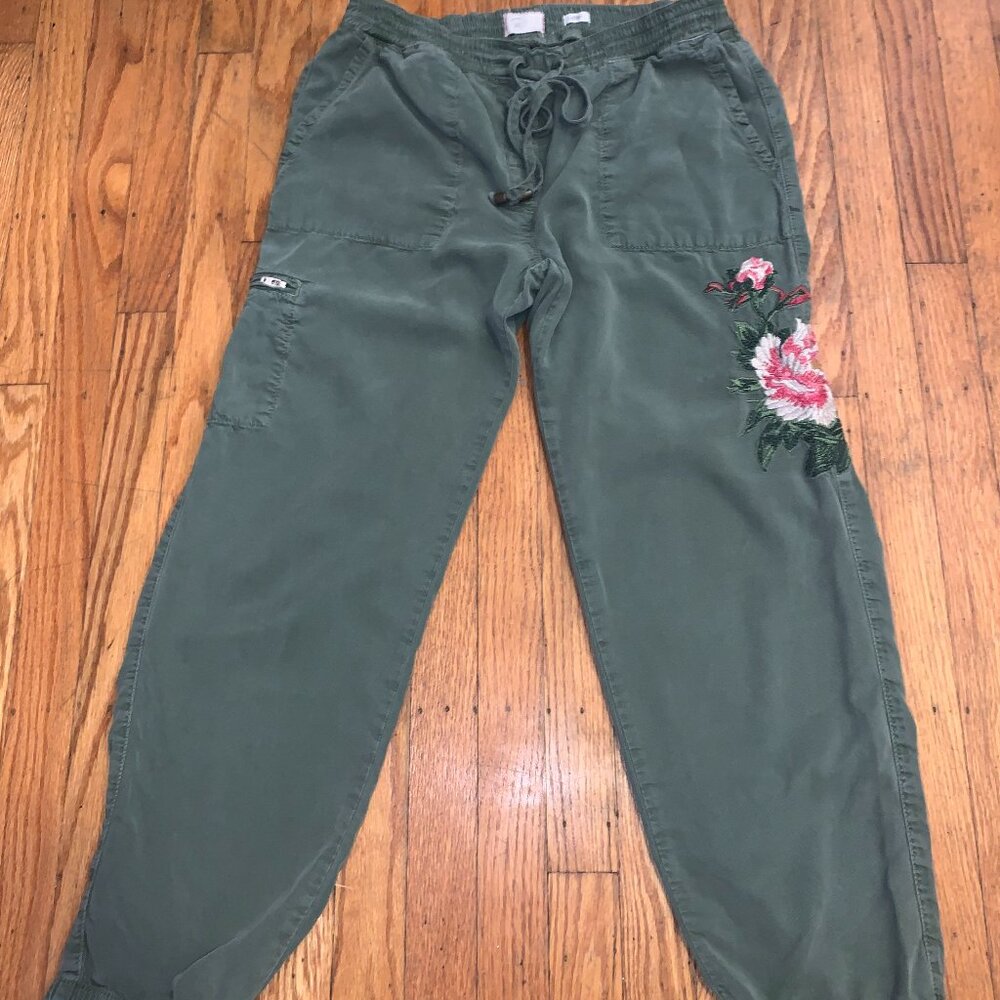 Embroidered olive green joggers